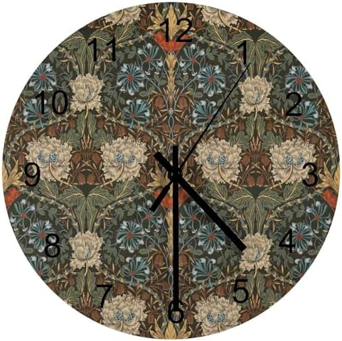 William Morris Wall Clock, Vintage Art Garden Plants Herbs Flower Wall Clocks by LOMADIA