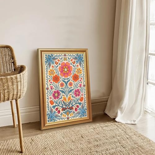 EJPFOGV Colorful Folk Art Bohemian Floral Framed Canvas Wall Art 16x24 inch - Image 4