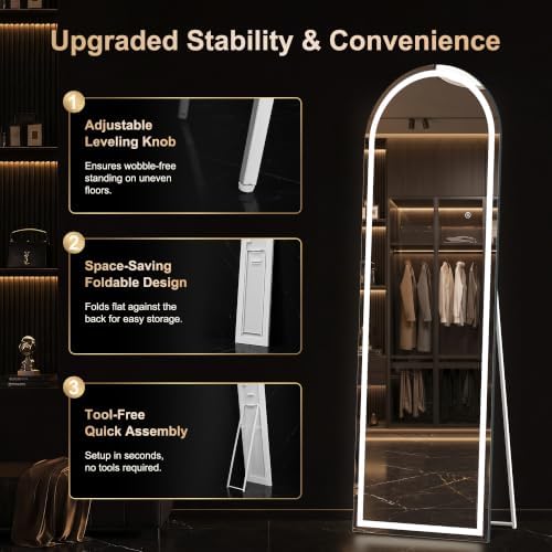 Delma LED Arched Full Length Mirror, Dimmable & 3 Color Lighting, - Image 3