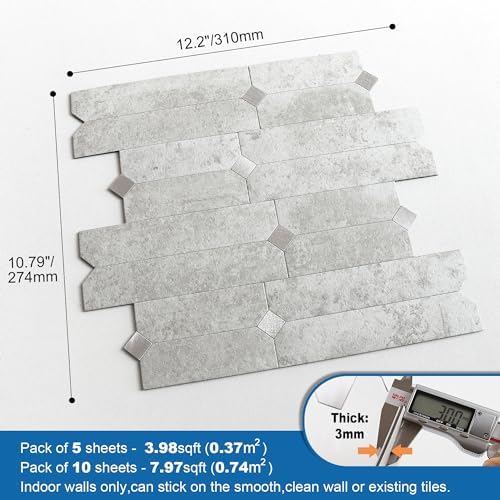 Stone Kitchen Wall Tiles Peel Stick Backsplash Cement Gray 10pcs - Image 5