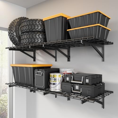 Jusgym 4 Pack Wall Mounted Garage Shelving, 1400lbs Integrated Grid by Jusgym