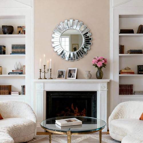 SHYFOY 23.6" Silver Sunburst Wall Mirror, Large Decorative Wall Mirror - Image 4