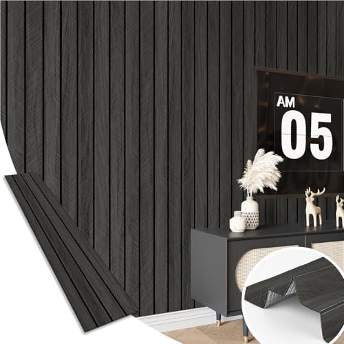 Black Wood Panels for Wall Self Adhesive Wood Slat Wall Panel 11.8"x196" by Wallderful