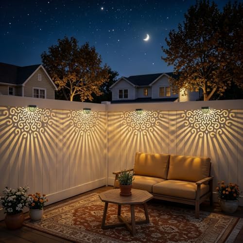 Hapjoy Solar Fence Lights Outdoor 4 Pack Solar Step Lights LED Powered Wall - Image 5