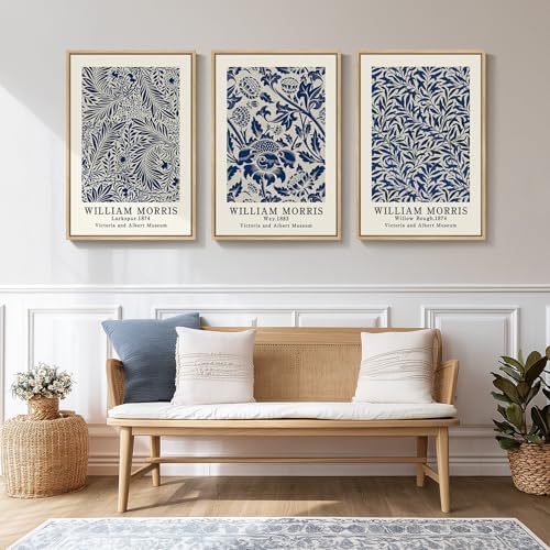 Large Framed William Morris Blue Canvas Wall Art - Image 2
