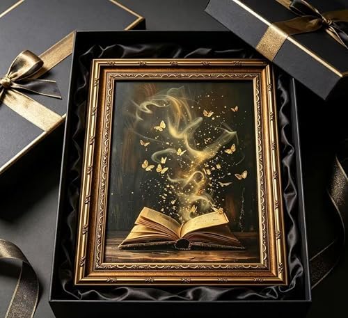 Vintage Gold Framed Victorian Bookish Wall Art Dark Academia Library Fantasy - Image 2