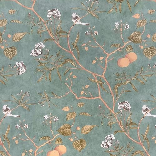 Laatse Vintage Bird Floral Wallpaper Peel and Stick 17.5" x 78.7" by Laatse
