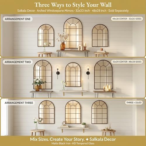 Black Arched Window Mirror | Farmhouse Decorative Wall Mirrors - Image 7