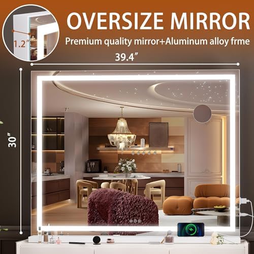 Hasipu Vanity Mirror with Lights, 39.4" x 28.7" LED Makeup Mirror, Lighted - Image 2