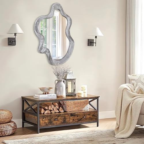 Irregular Wooden Framed Wall Mirror Modern Asymmetrical Mirror Rustic Black - Image 5
