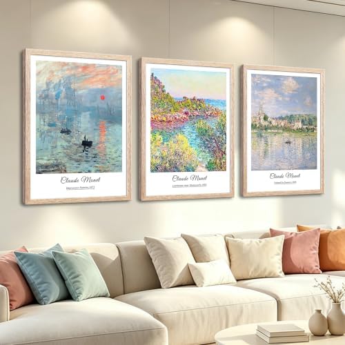Framed Claude Monet Sunrise Canvas Wall Art, Vintage Impression Paintings by OKEXCKK