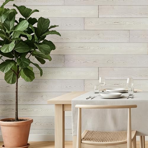 Real Wood Wall Planks-5" White Shiplap Panel Peel and Stick 10Pack 12.5SqFt by Luxdecor