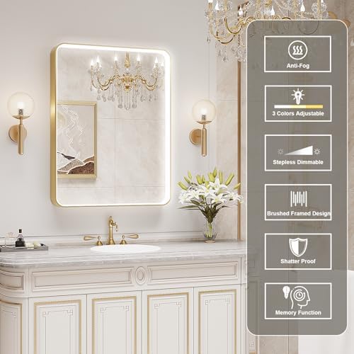 LED Mirror for Bathroom 24X32 Inch Gold Framed - Image 6
