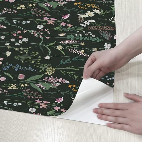 JiffDiff Dark Green Botanical Floral Peel and Stick Wallpaper 17.3" x 1181" - Image 2