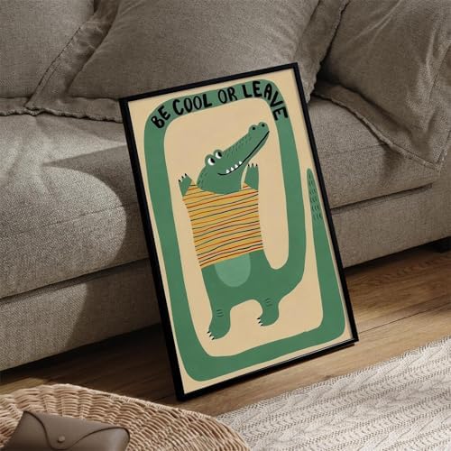 Funny Green Crocodile Wall Art Cute Jungle Animal Quotes Be Cool or Leave - Image 6