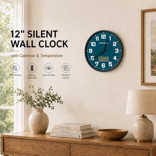 Cloud Space 12” Silent Wall Clock Battery Operated, Non Ticking Modern Wall - Image 2