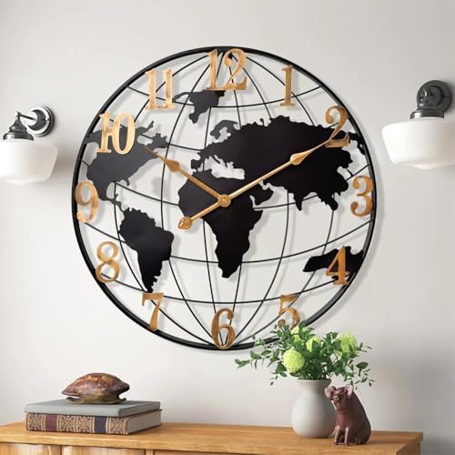 Large Decorative World Map Wall Clock by KEQAMHOMEDECOR