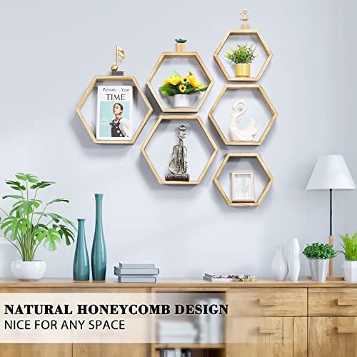 NOVIMANGO Hexagonal Floating Shelves Set of 6, Honeycomb Shelves - Image 2