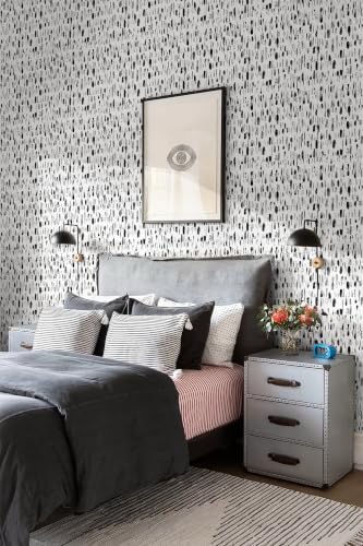Safiyya Peel and Stick Wallpaper Black and White 17.3in×197in Dots Contact - Image 2