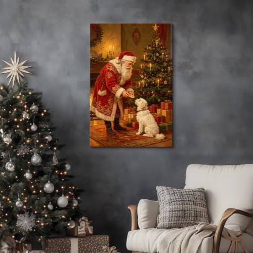 AVANT GARDE CANVAS Christmas Canvas Wall Art, Santa Feeding Dog Biscuits Poster - Image 3