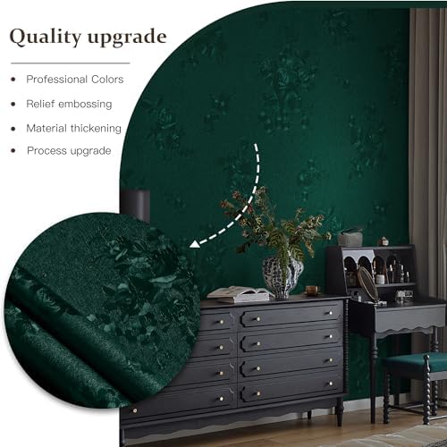 Dimoon 17.7''x393.7''Green Peel and Stick Wallpaper Gothic Floral Wall Paper - Image 4
