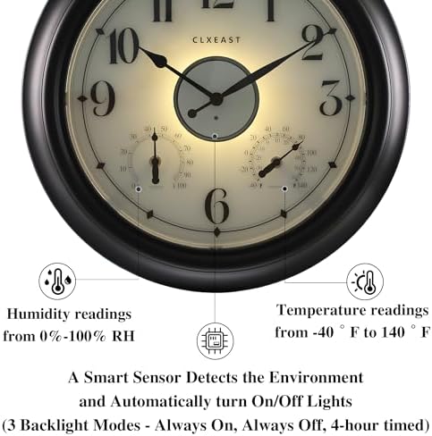 CLXEAST 18 Inch Large Illuminated Outdoor Clocks Waterproof - Image 3