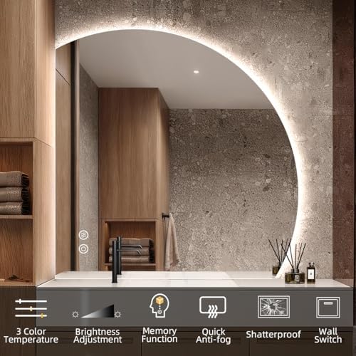 36" x 36" 1/4 Round LED Mirror for Bathroom, Backlit Lighted, Irregular 1/4 - Image 6