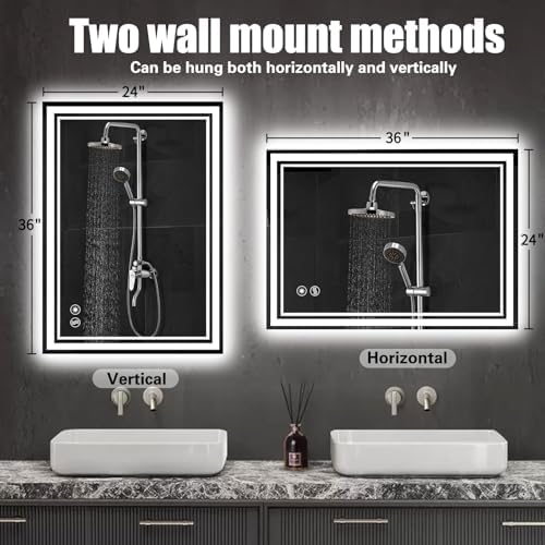 24" x 36" Bathroom Mirror with LED Lights, Dimmable 3 Colors - Image 6