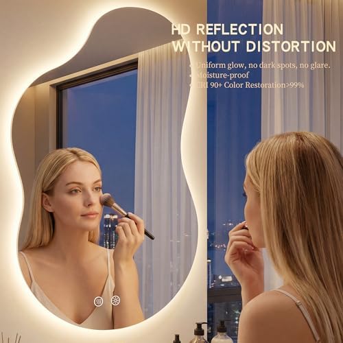 40''x24'' Backlit Mirror Bathroom Wall Cloud Rounded Corners, LED Bathroom - Image 4