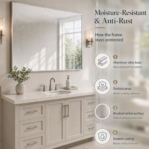 40"x30" Brushed Nickel Framed Rectangle Bathroom Vanity Wall Mirror - Image 4