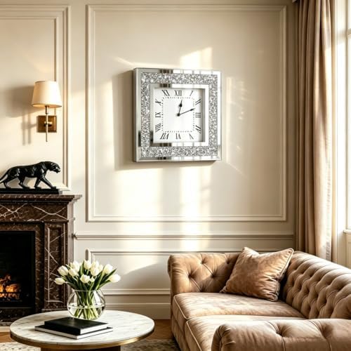 Crystal Crush Diamond Mirrored Square Wall Clock - Image 7