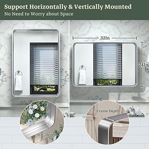TokeShimi 24 x 32 Inch Brushed Silver Bathroom Mirror - Image 5