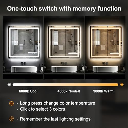 LED Bathroom Mirror with Lights, 30 x 30 Lighted Vanity Wall Mirror - Image 4