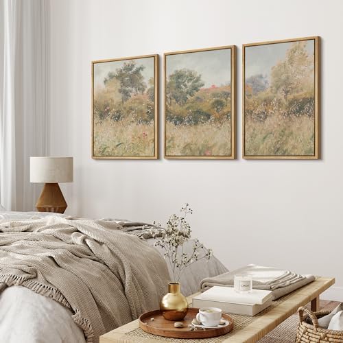 MUDECOR Framed Wall Art Print Set Pastoral Meadow and Tree Landscape - Image 3