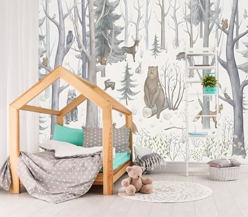 XMPMBM-Cartoon Hand-Painted Animals Woodland Nursery Room Fabric Wallpaper by Moredurableandtear-resistantthantraditionalwallpaperwithexcellentadhesion