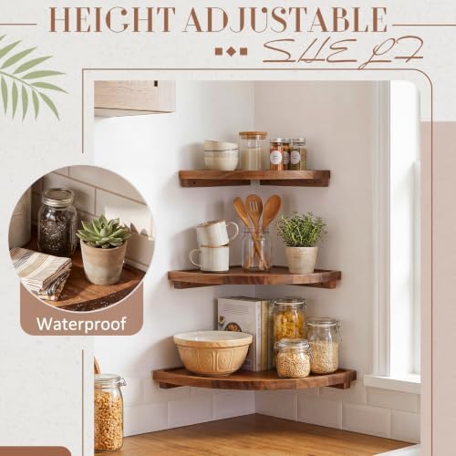 1.8in Thickened Corner Floating Shelf Set of 3 Acacia Wood 9/10/12 in - Image 6