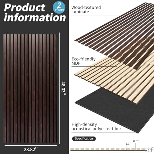 AMZDEPOT Soundproof Wood Slat Wall Panel, 2 Pack - Image 2