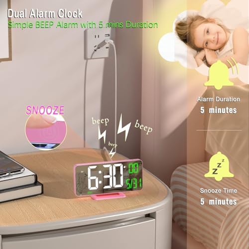 KOSUMOSU Pink Digital Clock 6.7in Desk Clock - Image 6