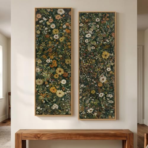 Large Framed Vintage Long Narrow Floral Wall Art by MXART