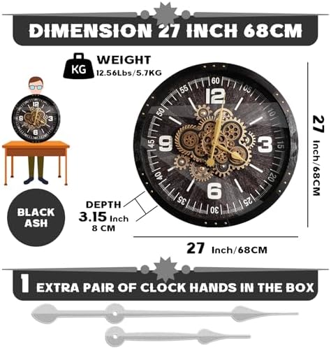 27 inch Large Real Moving Gears Wall Clocks - Image 3