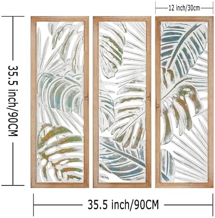 XIAOAIKA Boho Hand-Carved Tropical Leaf Wood Wall Art Panels - Image 2