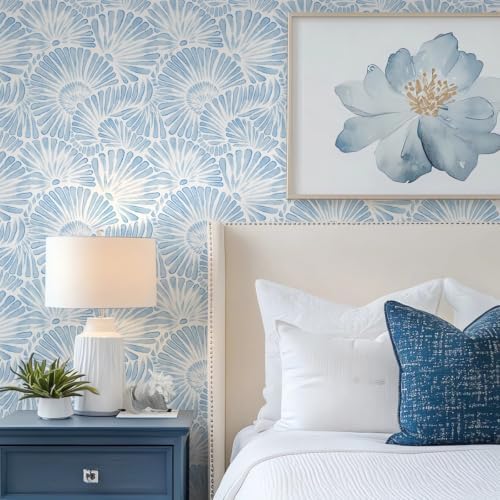 Ismoon Blue and White Wallpaper Peel and Stick Wallpaper Boho 17.3in x 16.4ft - Image 4