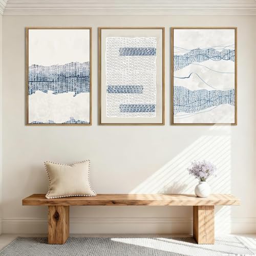 IARTTOP Large Blue Abstract Canvas Wall Art Framed 24x36 Inch Neutral - Image 3