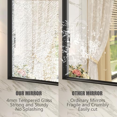 48x30 Inch Black Metal Framed Bathroom Mirror - Image 4