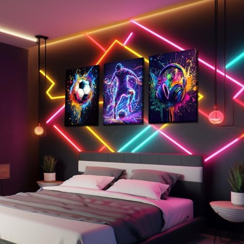 3PCS Soccer Canvas Wall Art Neon Color Splash wall decor pictures - Image 5