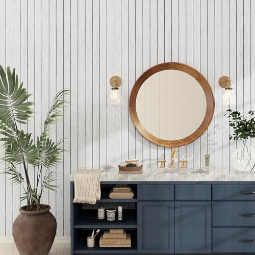 VEELIKE Whitewashed Oak Wood Wall Panel Peel and Stick Foam Slat Panels - Image 4