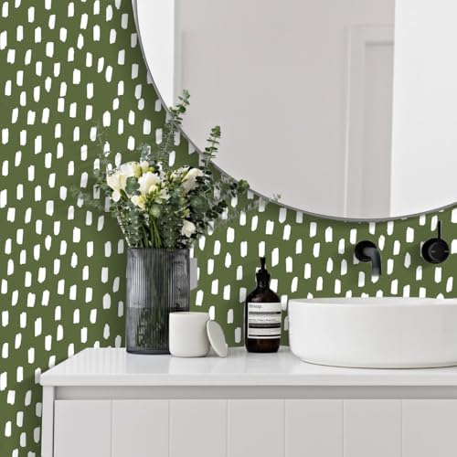 HAOKHOME Sage Green Peel and Stick Wallpaper Geometric Dots 17.3in x 32.8ft by HAOKHOME
