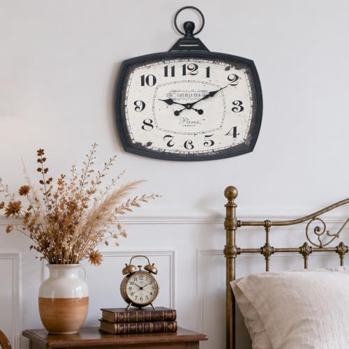 Large Farmhouse Wall Clock, Vintage Metal Rectangle Silent Battery Operated - Image 6