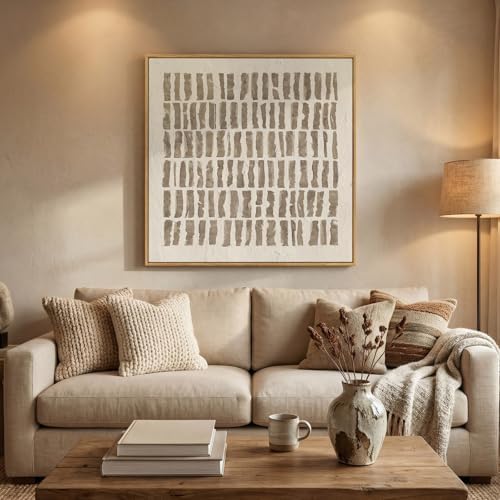 Framed Neutral Beige Abstract Canvas Prints Wall Art Decor, 30x30 In - Image 3
