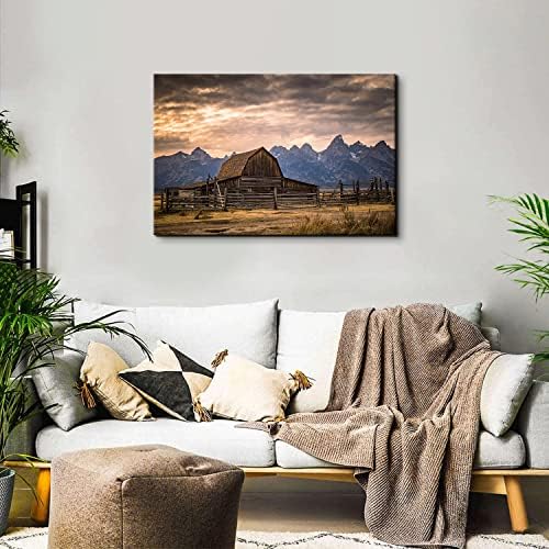 Grand Teton National Park Canvas Wall Art Sunset Moulton Barn Landscape Wall - Image 2